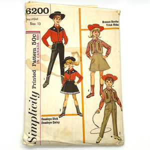 Simplicity Vintage 1965 Pattern #6200 Boys Girls Western Outfit‎ Costume Size 10